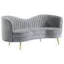 Sophia Upholstered Camel Back Loveseat Blue