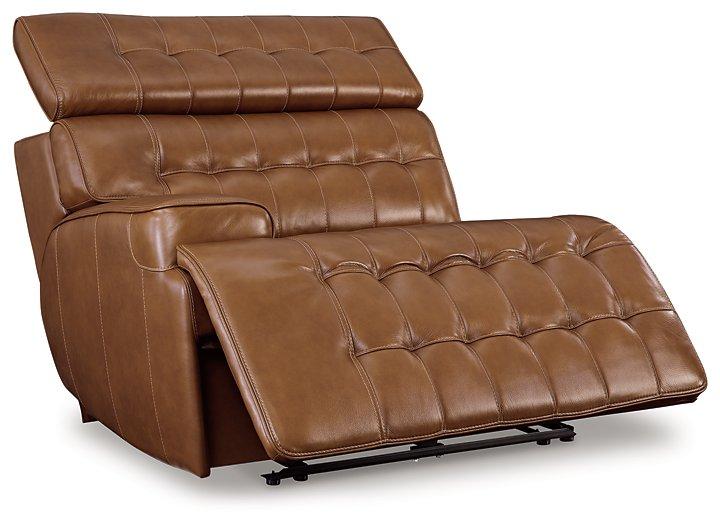 Temmpton Dual Power Leather Reclining Modular Loveseat with Console