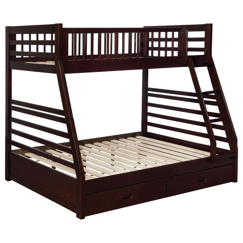 Ashton Twin Over Full 2-drawer Bunk Bed Cappuccino, White, Navy, Honey, & Brown image
