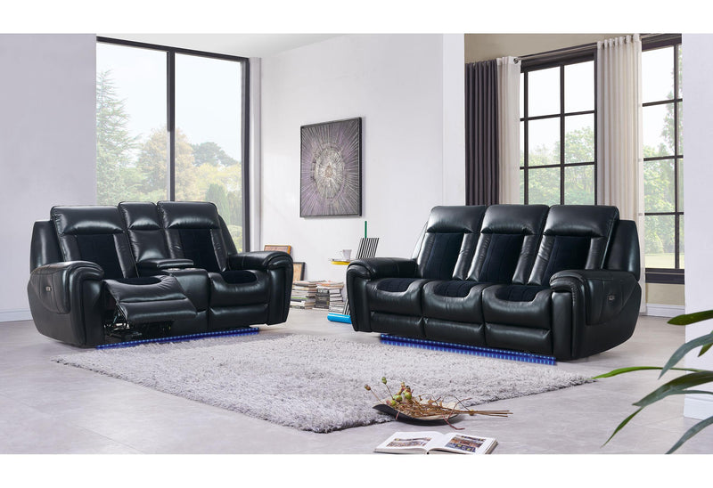 U0700 BLANCHE BLACK/VELVET POWER RECLINING SOFA / POWER CONSOLE RECLINING LOVESEAT image