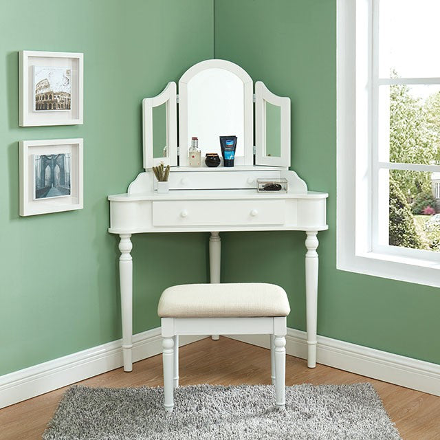 Kasey White Vanity w/ Stool