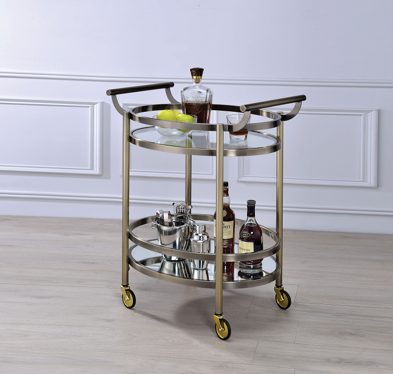 Lakelyn Brushed Bronze & Clear Glass Serving Cart image