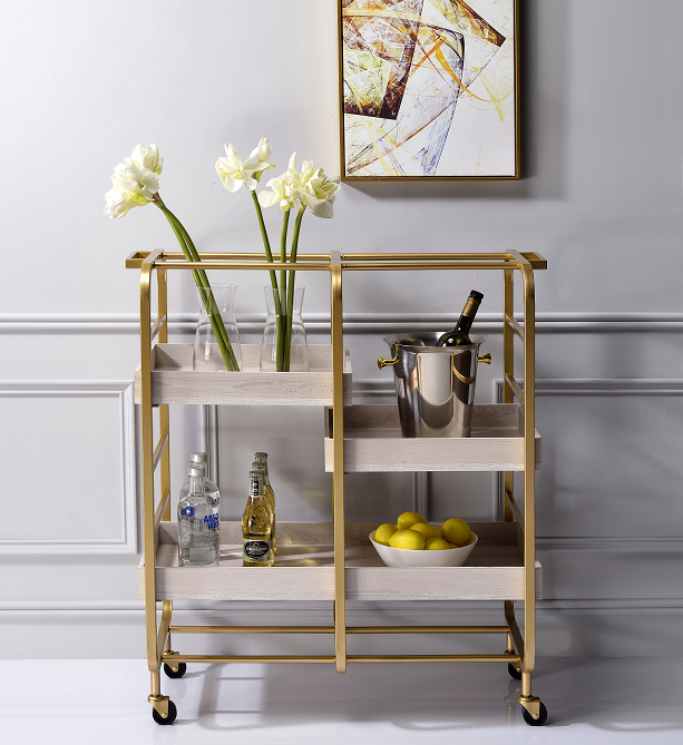 Vorrik Gold & White-Washed Serving Cart image